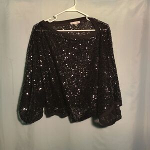Black Sequin Batwing Top – Sparkly Loose-Fit Evening Blouse